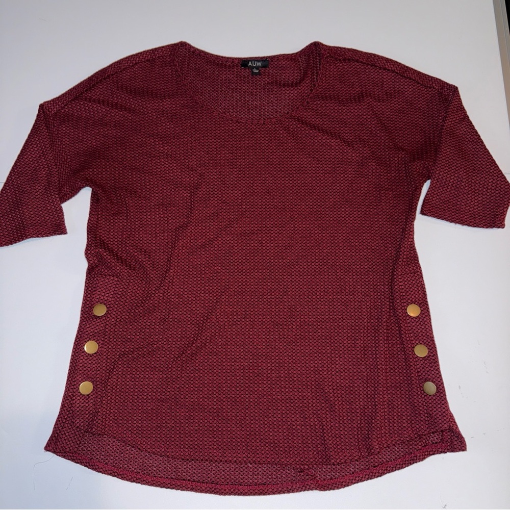 A.U.W. Knit 1/2 Sleeve Blouse Womens Size L Burgundy Stretch